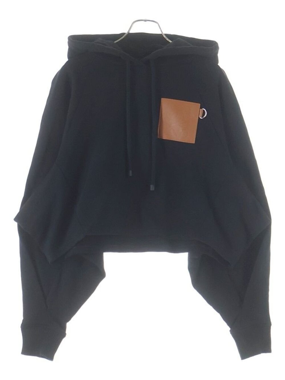 Loewe Anagram Logo Leather Patch Cropped Pullover Sweatshirt Hoodie Black